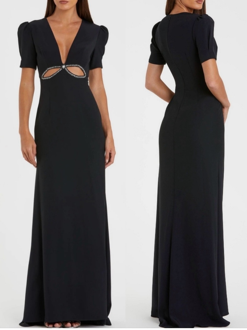 Ieena for Mac Duggal Cutout Evening Gown with Crystal Accents